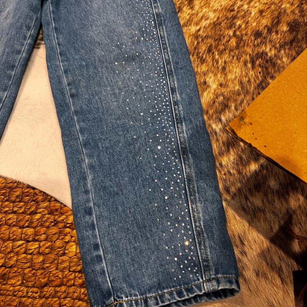 Cat & Jack Girl's Barrel Rhinestone Blue Jeans l 10 - Picture 2 of 4